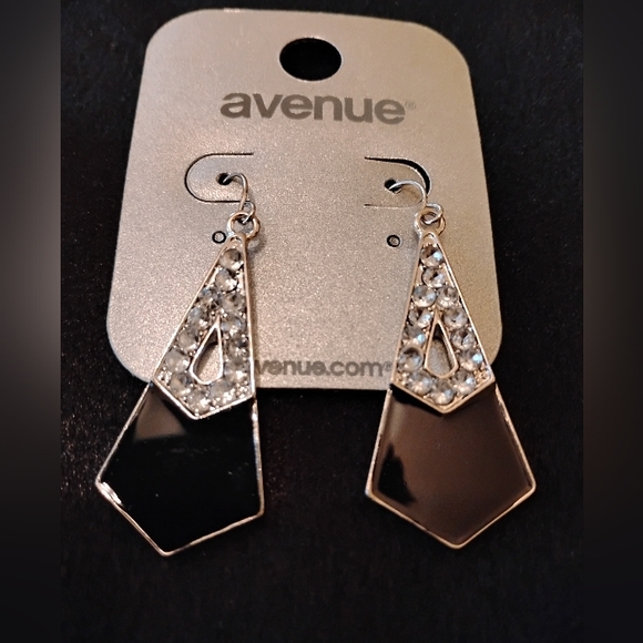 Avenue Black and Silver Geometric Earrings with Crystal Accents - Picture 2 of 4